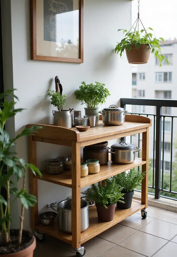 30 Kitchen in Balcony Inspirations That Save Space Smartly - 4. Multi-functional Kitchen Cart