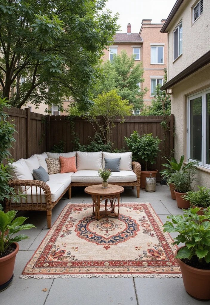 12 Apartment Backyard Ideas for Compact Smart Outdoor Living - 8. Decorative Rugs