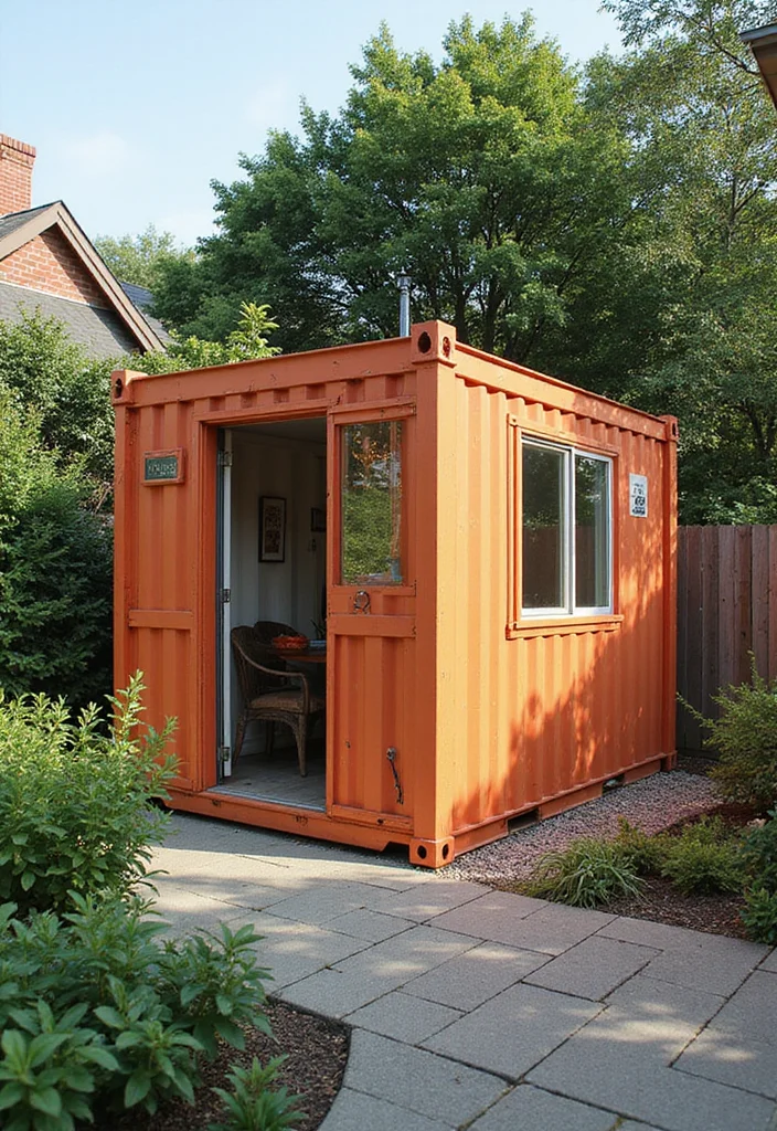 12 Backyard Shed Ideas for Practical Storage and Extra Space - 2. Repurposed Shipping Container Shed