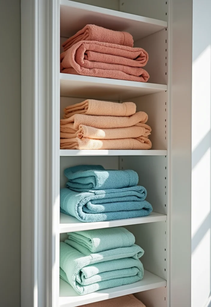 12 Bathroom Towel Decor Ideas for Neat Pretty Everyday Displays - 4. Color-Coordinated Towel Displays