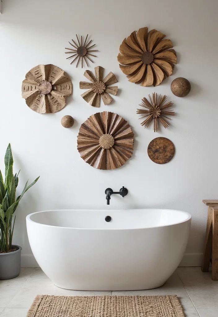 12 Bathroom Wall Art Ideas for Personality, Texture, and Color - 12. Eco-Friendly Metal Art