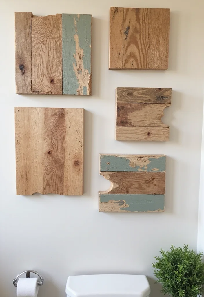 12 Bathroom Wall Art Ideas for Personality, Texture, and Color - 2. Upcycled Wood Art