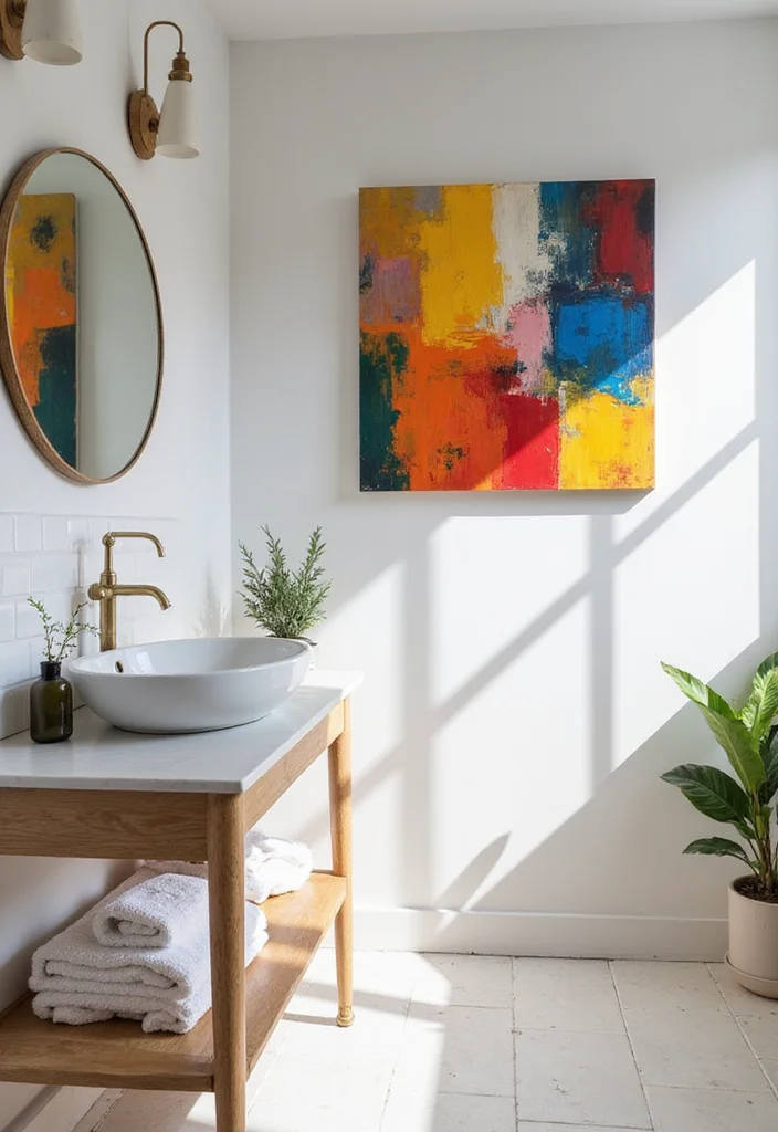12 Bathroom Wall Art Ideas for Personality, Texture, and Color - 9. Colorful Abstract Art