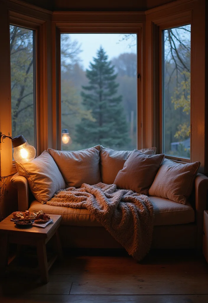 12 Bay Window Ideas Bedroom for Light Cozy Seating Corners - 12. Cozy Movie Nook