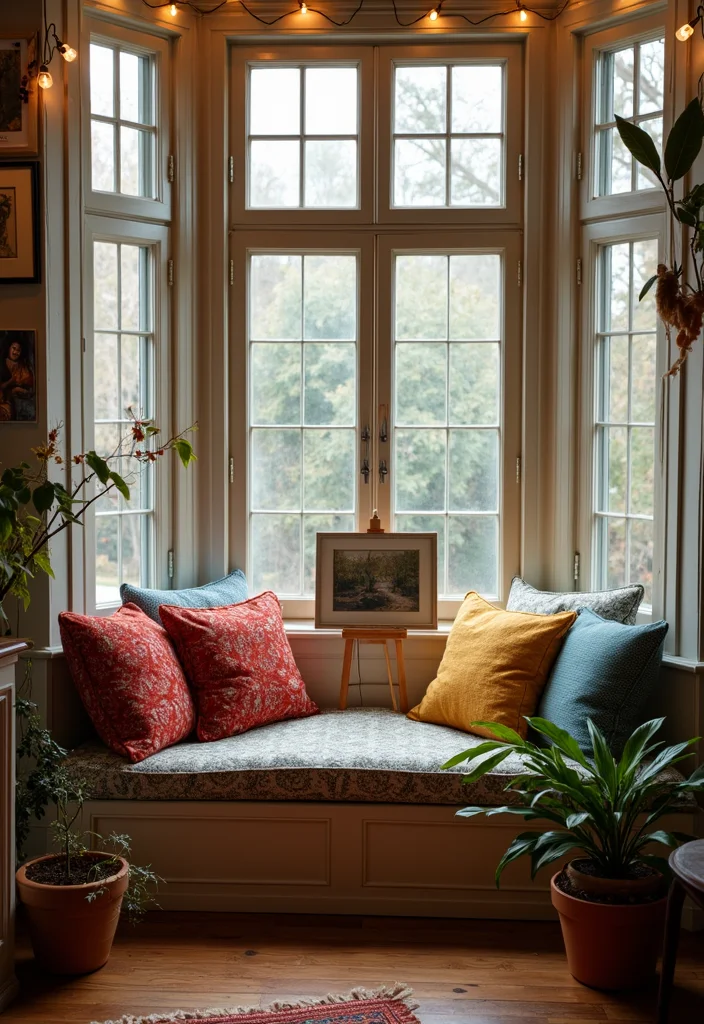 12 Bay Window Ideas Bedroom for Light Cozy Seating Corners - 4. Artistic Display Corner