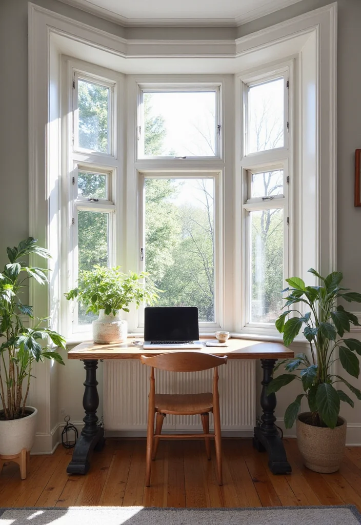 12 Bay Window Ideas Bedroom for Light Cozy Seating Corners - 9. Zen Workspace