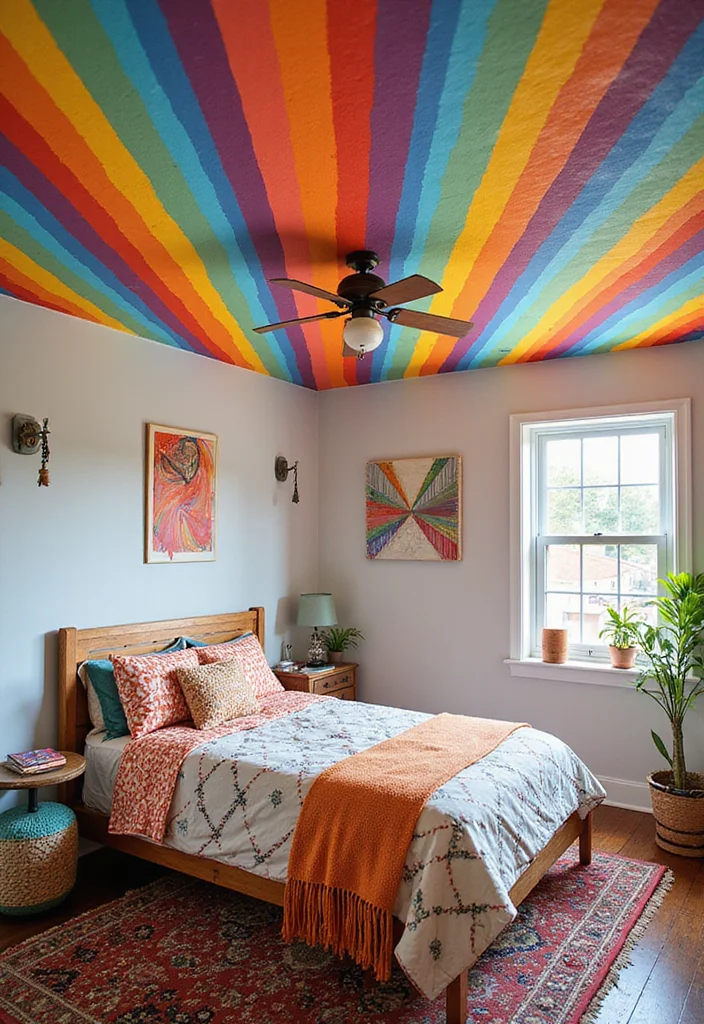 12 Bedroom Ceiling Ideas for Stylish Unexpected Design 23 12 Bedroom Ceiling Ideas for Stylish Unexpected Design - 3. Colorful Painted Ceilings