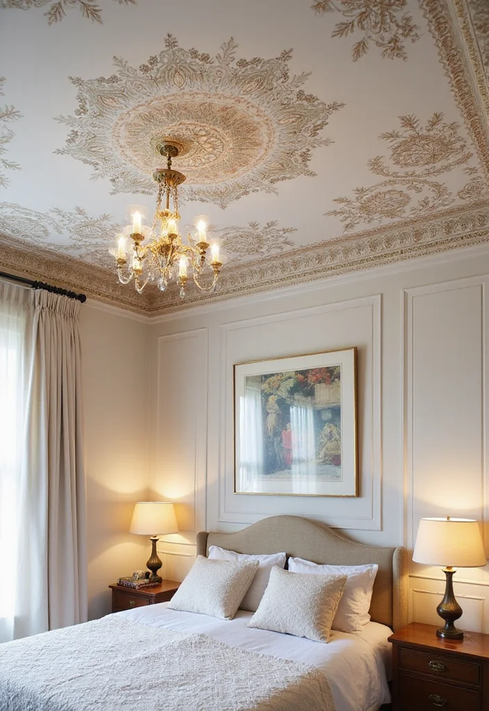 12 Bedroom Ceiling Ideas for Stylish Unexpected Design 56 12 Bedroom Ceiling Ideas for Stylish Unexpected Design - 6. Stenciled Patterns