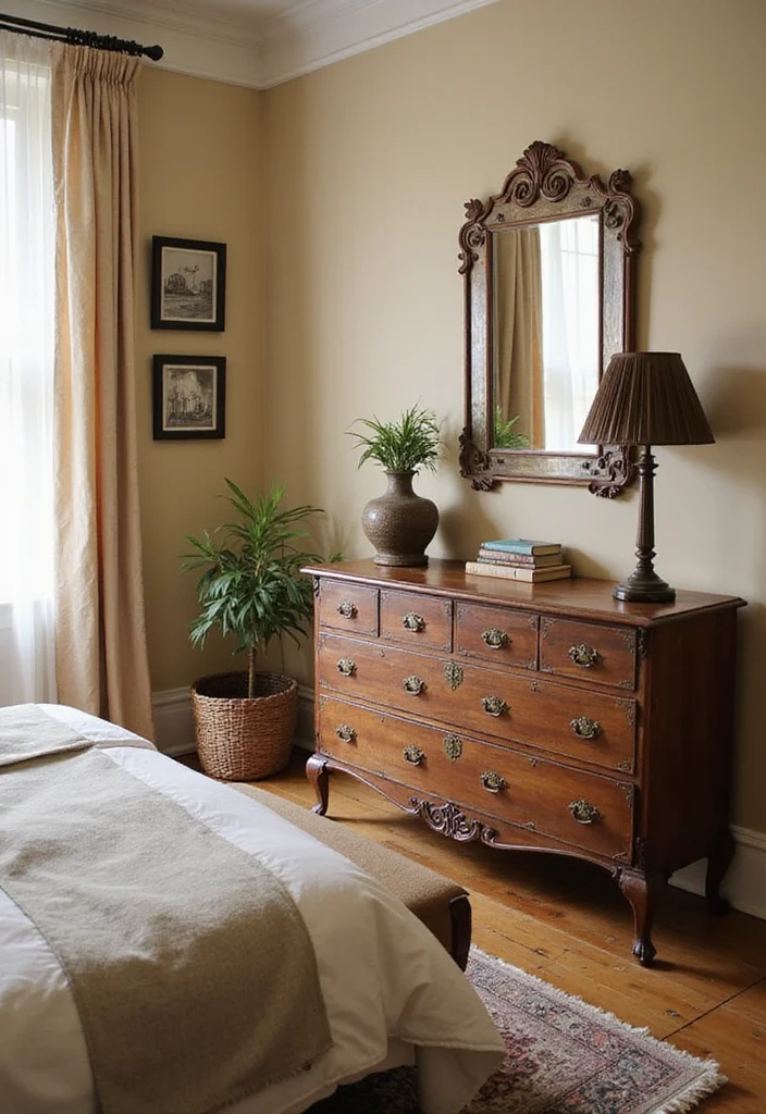 12 Beige Bedroom Ideas for Warm Neutral Relaxing Comfort - 10. Vintage Finds for Character