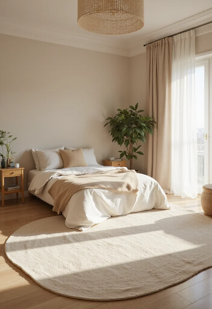 12 Beige Bedroom Ideas for Warm Neutral Relaxing Comfort - 12. Soft Rugs for Extra Warmth