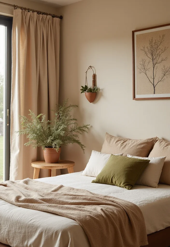 12 Beige Bedroom Ideas for Warm Neutral Relaxing Comfort - 4. Accent Pieces in Earthy Tones