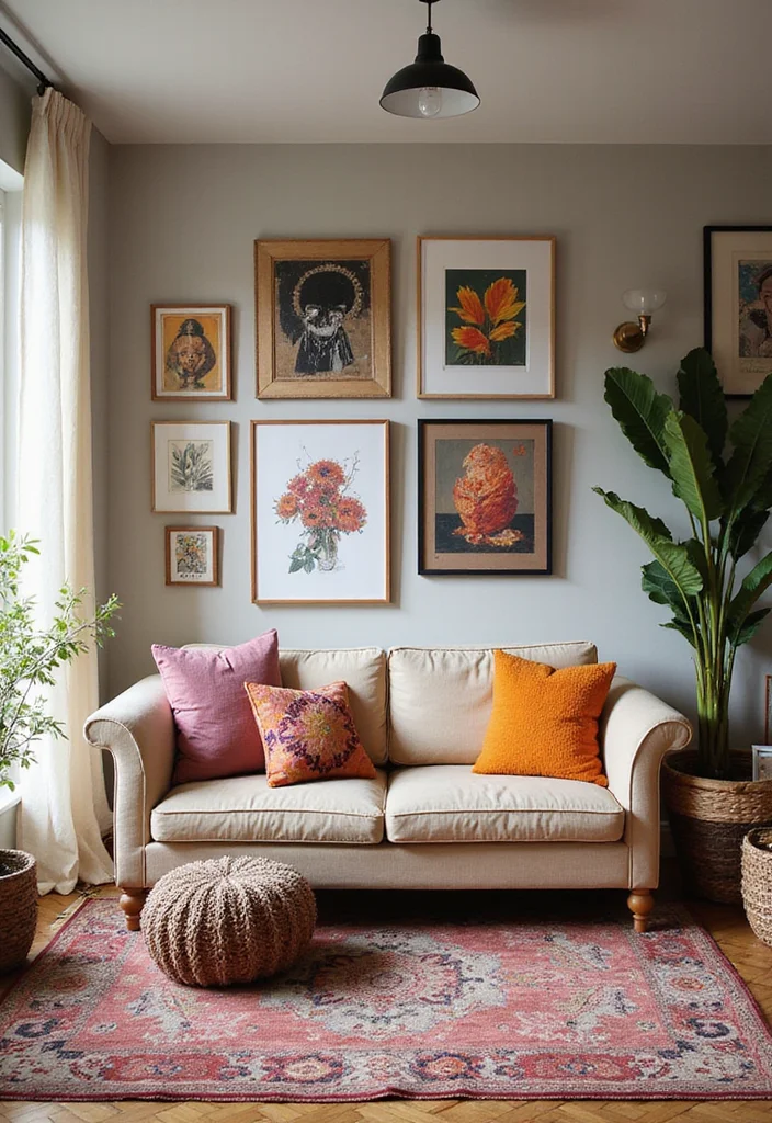 12 Beige Couch Living Room Ideas for Soft Neutral Warmth - 10. Artistic Displays