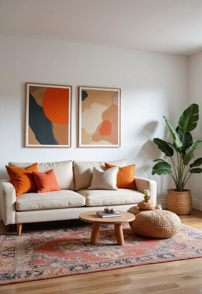 12 Beige Couch Living Room Ideas for Soft Neutral Warmth - 5. Bold Accents