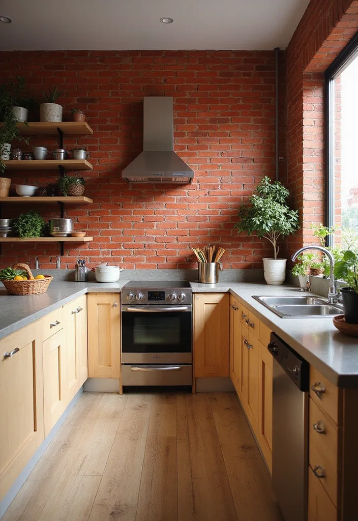 12 Brick Wall Kitchen Ideas for Warm Textured Industrial Charm - 1. Bold Red Brick Backdrop