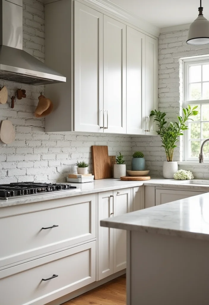 12 Brick Wall Kitchen Ideas for Warm Textured Industrial Charm - 2. Whitewashed Brick for a Modern Touch