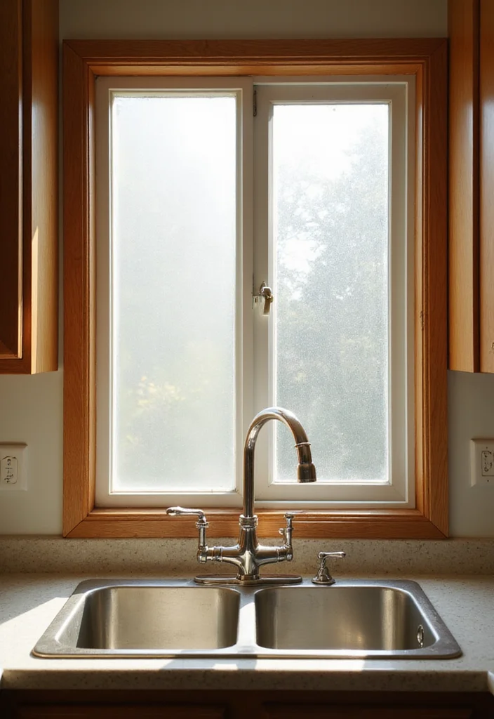 12 Kitchen Sink Window Ideas for Bright Fresh Natural Light - 2. Frosted Glass for Privacy