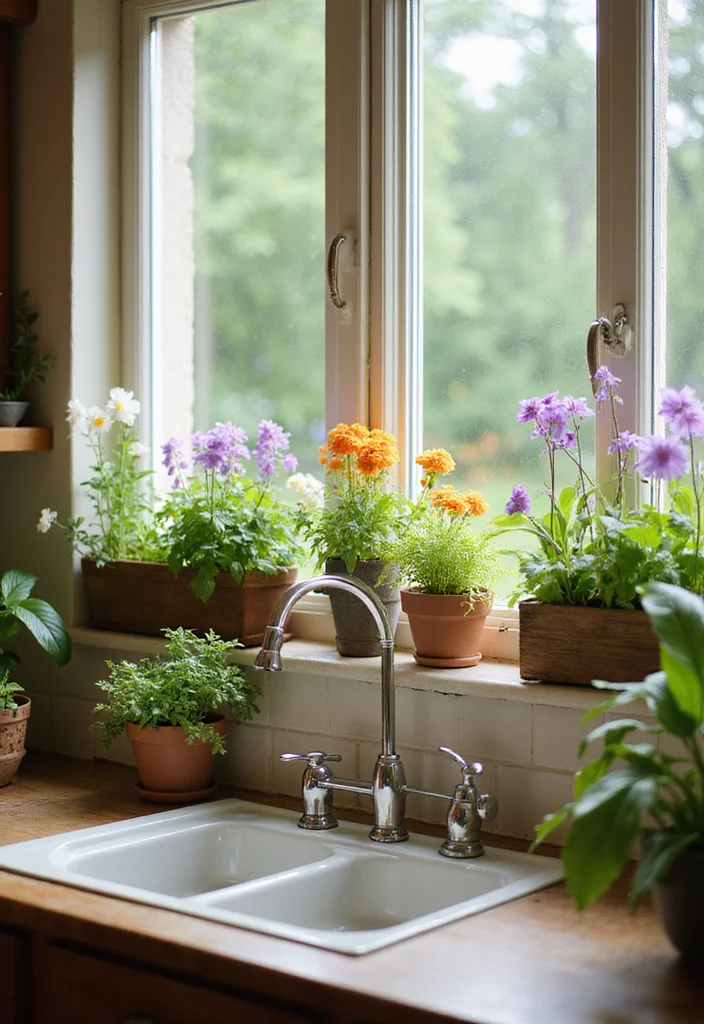 12 Kitchen Sink Window Ideas for Bright Fresh Natural Light - 8. Decorative Window Planters