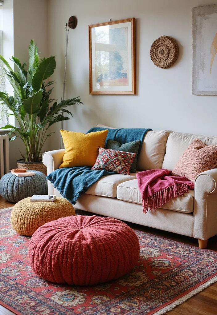 12 Living Room Ottoman Ideas for Multifunctional Practical Style - 2. Chic Poufs