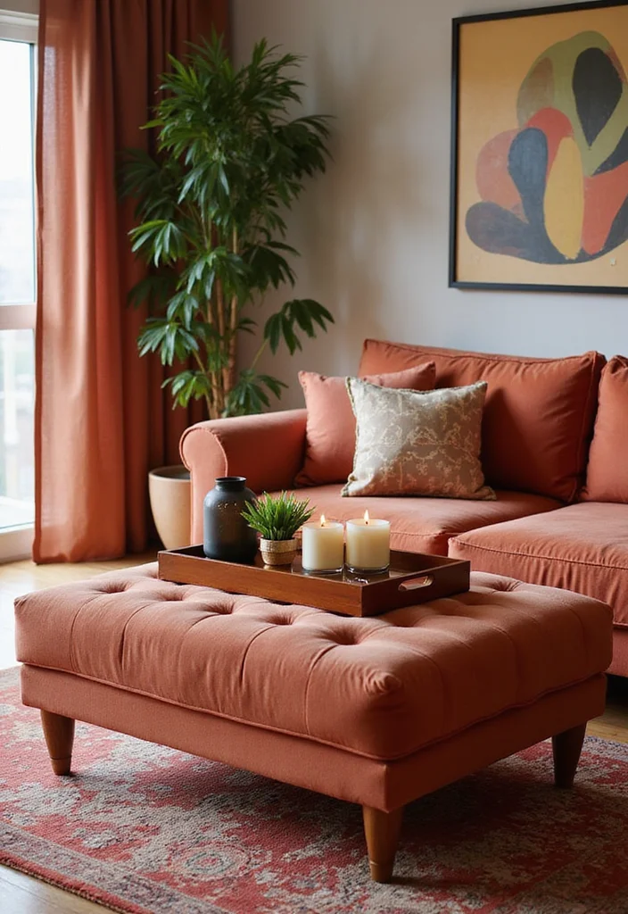 12 Living Room Ottoman Ideas for Multifunctional Practical Style - 7. Ottomans with Built-in Trays