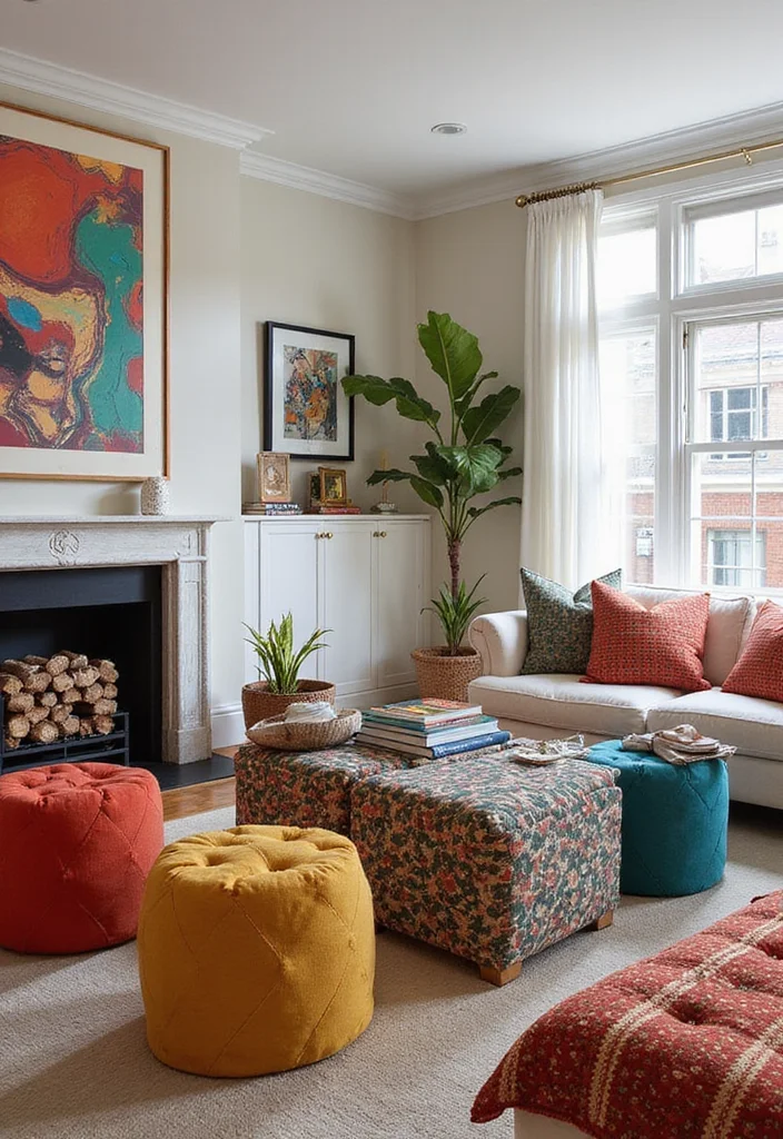 12 Living Room Ottoman Ideas for Multifunctional Practical Style - 8. Geometric Ottomans