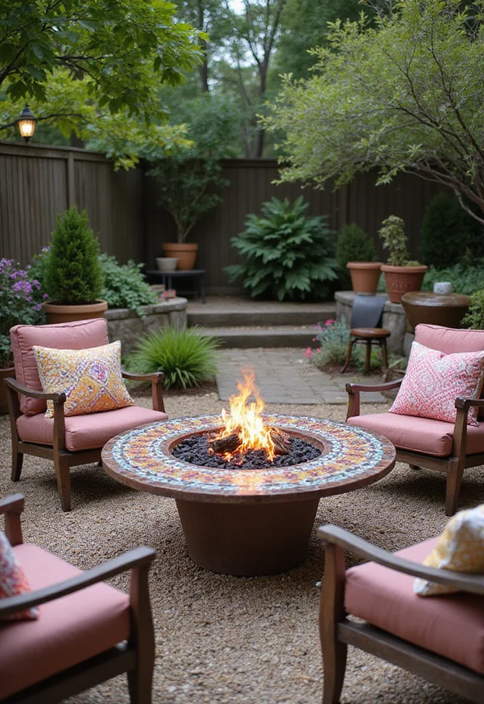 12 Modern Firepits Backyard Ideas for Sleek Warm Evenings - 12. Custom Mosaic Fire Pit