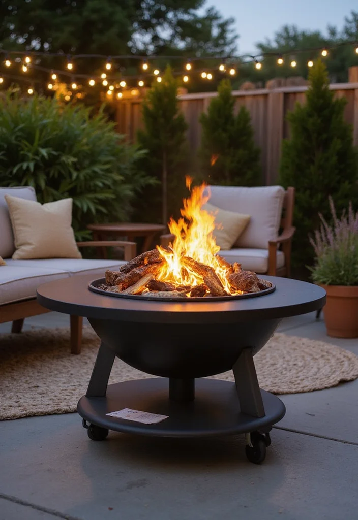 12 Modern Firepits Backyard Ideas for Sleek Warm Evenings - 5. Portable Fire Pit on Wheels