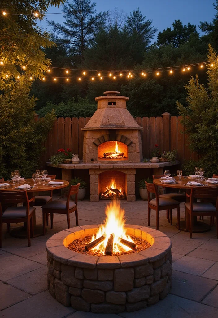 12 Modern Firepits Backyard Ideas for Sleek Warm Evenings - 8. Wood-Fired Pizza and Fire Pit Combo