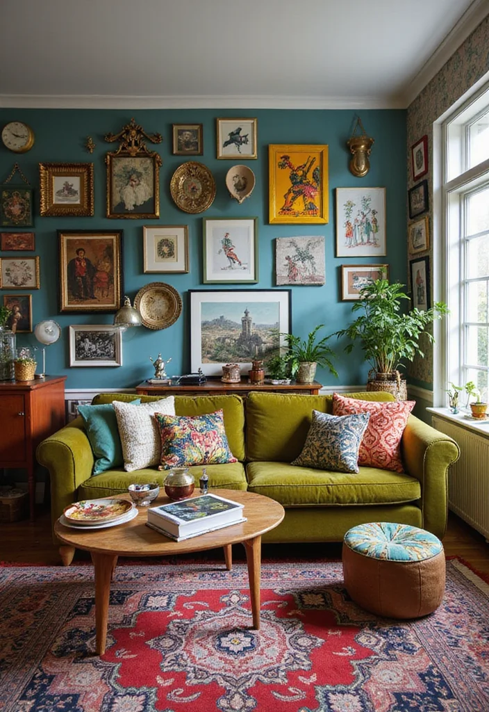12 Olive Green Sofa Living Room Ideas for Fresh Earthy Vibes - 4. Eclectic Energies