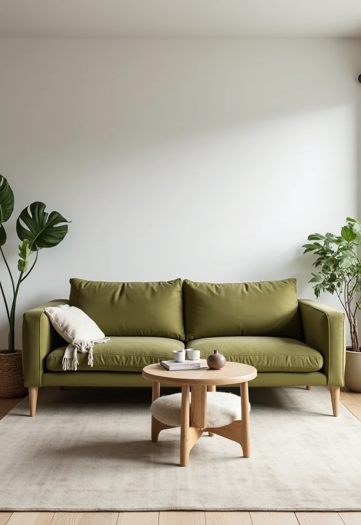 12 Olive Green Sofa Living Room Ideas for Fresh Earthy Vibes - 7. Scandinavian Simplicity