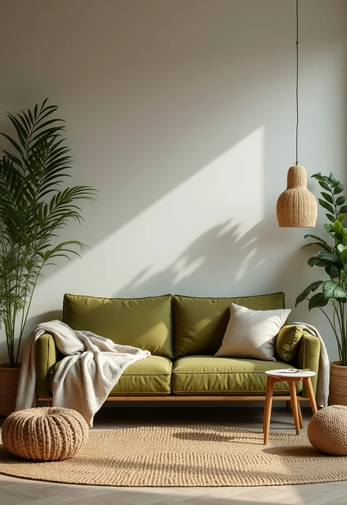 12 Olive Green Sofa Living Room Ideas for Fresh Earthy Vibes - 9. Nature-Inspired Retreat