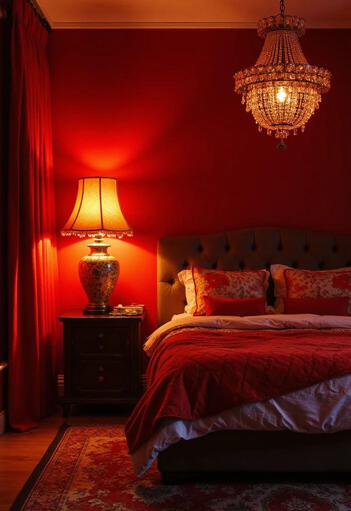 12 Red Bedroom Ideas for Bold Warm Cozy Character - 12. Unique Lighting Fixtures