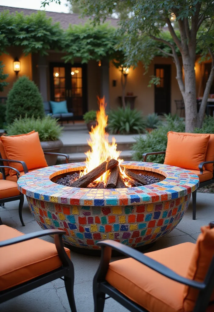 12 Simple Backyard Fire Pit Ideas for Cozy Relaxing Nights 111 12 Simple Backyard Fire Pit Ideas for Cozy Relaxing Nights - 11. Fire Pit with Mosaic Tile