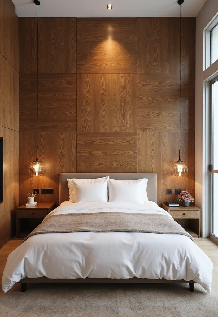 12 Wall Paneling Ideas Bedroom for Depth, Texture, and Style - 8. Geometric Wood Panels