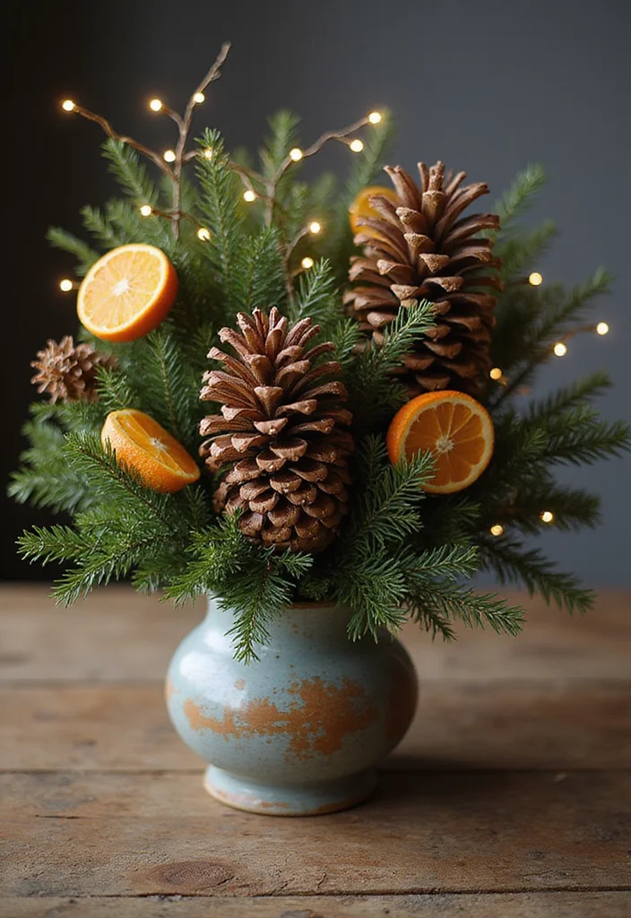 14 Bathroom Christmas Decor Ideas for Festive Cheerful Style - 1. Pinecone and Evergreen Arrangement
