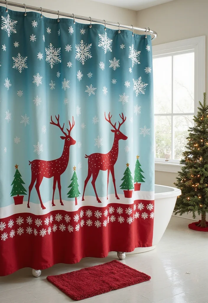 14 Bathroom Christmas Decor Ideas for Festive Cheerful Style - 3. Festive Shower Curtain