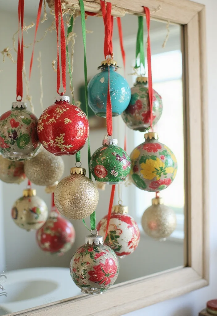 14 Bathroom Christmas Decor Ideas for Festive Cheerful Style - 4. Upcycled Christmas Ornaments