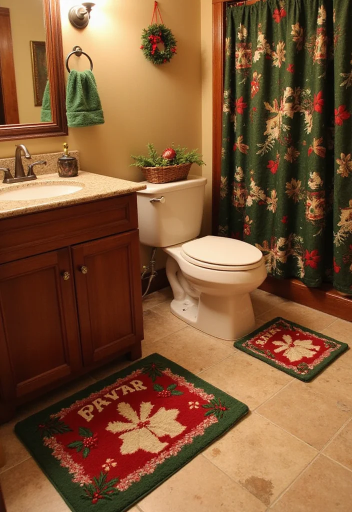 14 Bathroom Christmas Decor Ideas for Festive Cheerful Style - 6. Christmas-Themed Bathroom Rugs