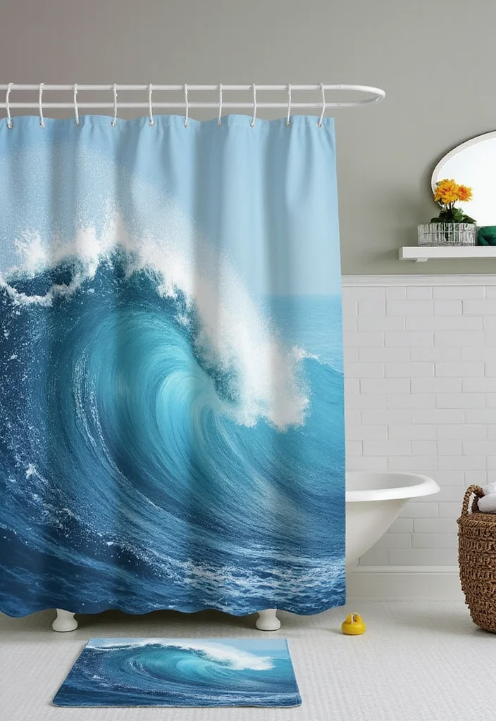 14 Beach Bathroom Ideas for Breezy Calm Coastal Style - 9. Ocean Wave Patterns