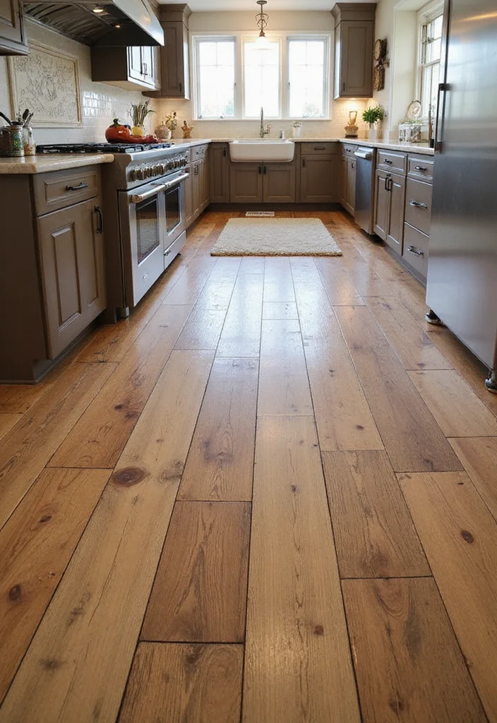 14 French Country Kitchen Ideas for Soft Rustic Romantic Charm - 6. Rustic Hardwood Floors