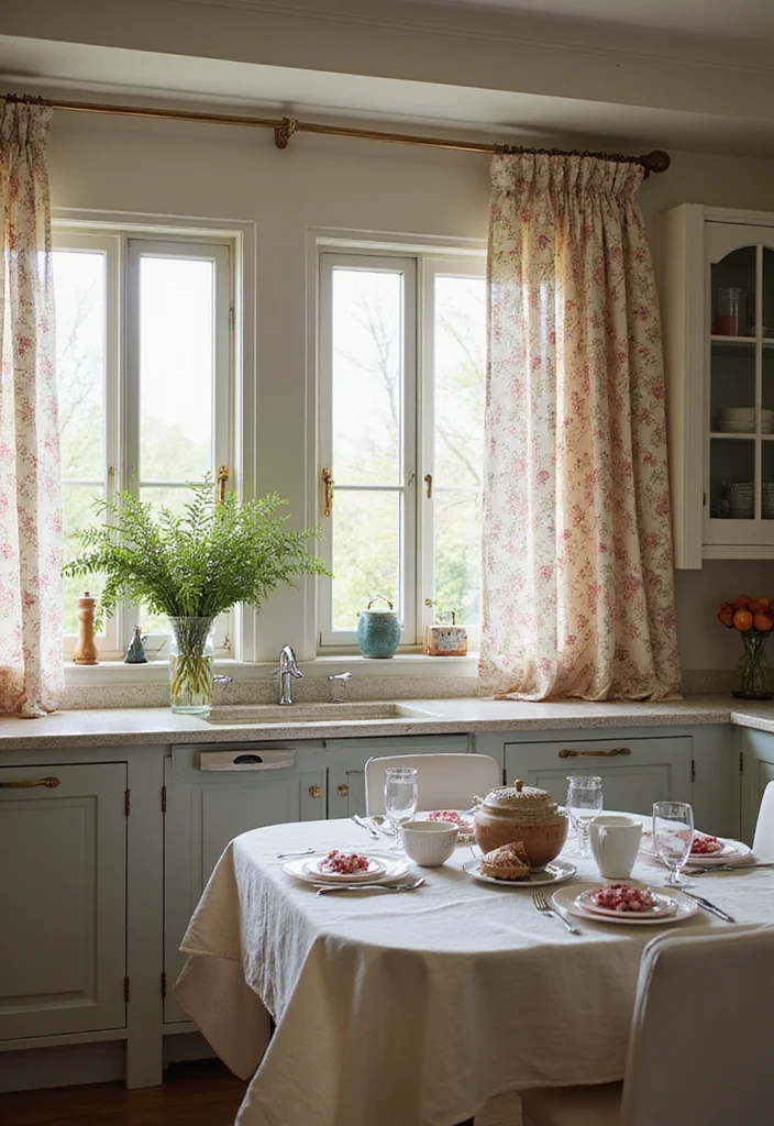 14 French Country Kitchen Ideas for Soft Rustic Romantic Charm - 8. Romantic Textiles