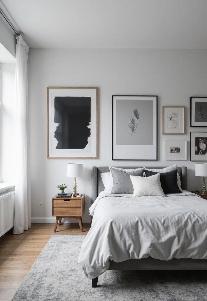 14 Grey and White Bedroom Ideas for Clean Calm Modern Neutrals - 6. Artistic Expressions