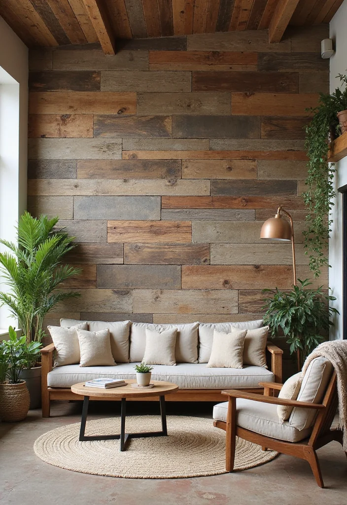 14 Living Room Accent Wall Ideas for Color, Texture, and Depth - 1. Reclaimed Wood Panels