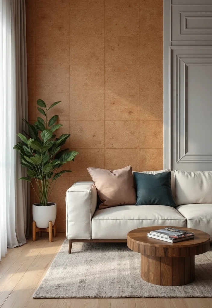 14 Living Room Accent Wall Ideas for Color, Texture, and Depth - 10. Cork Wall Tile
