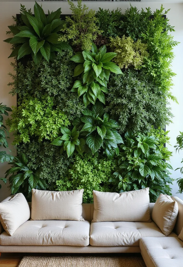 14 Living Room Accent Wall Ideas for Color, Texture, and Depth - 2. Living Plant Wall