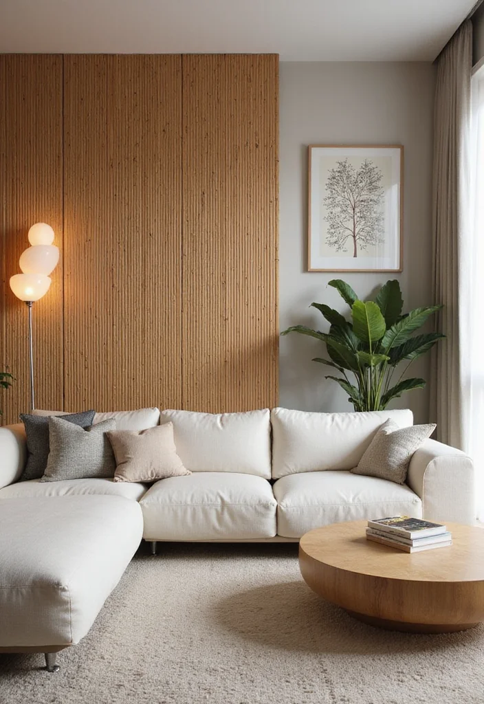 14 Living Room Accent Wall Ideas for Color, Texture, and Depth - 9. Bamboo Paneling