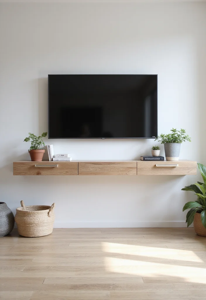 14 Living Room TV Ideas for Clean Stylish Functional Setup - 1. Floating Shelves for a Sleek Look