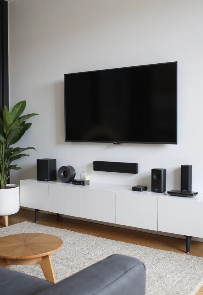 14 Living Room TV Ideas for Clean Stylish Functional Setup - 10. Minimalist Tech Integration
