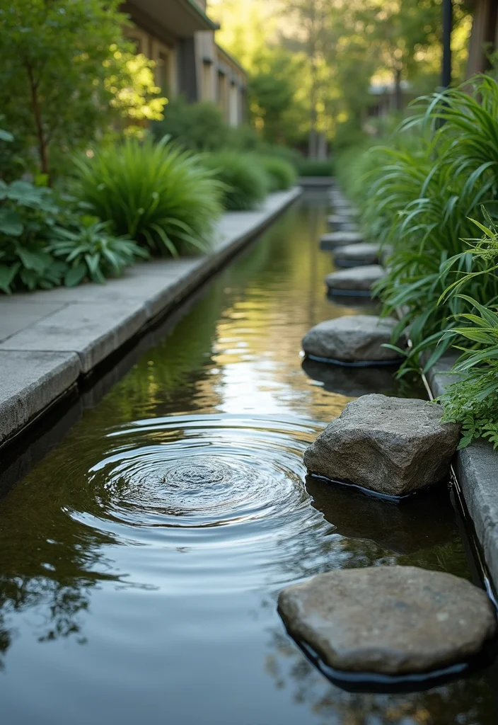 14 Long Backyard Ideas Design for Functional Beautiful Space - 8. Serene Water Feature