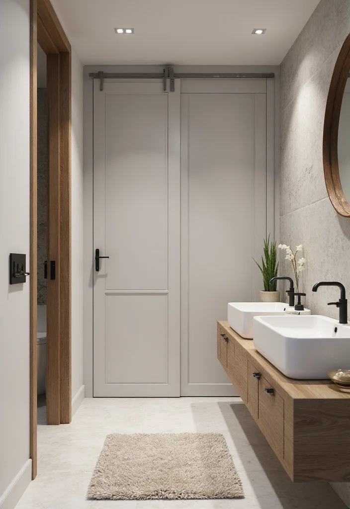 14 Long Narrow Bathroom Ideas for Better Flow and Smart Layouts - 3. Sliding Doors for Space-Saving
