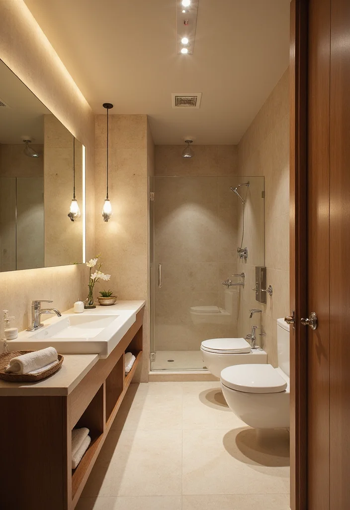 14 Long Narrow Bathroom Ideas for Better Flow and Smart Layouts - 6. Smart Lighting Solutions